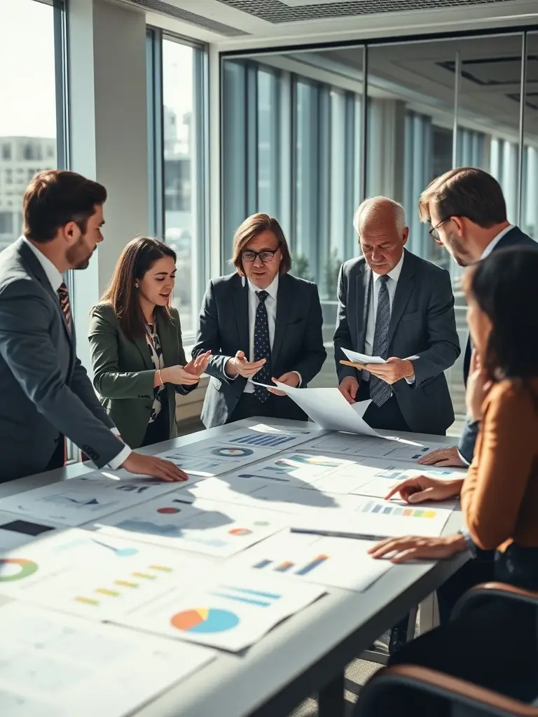 Consultants collaborating with a client in a modern office.